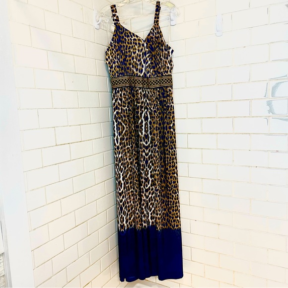 🍓Plus Size Maxi Dress 3x Studio West Apparel Cheetah Smocked back Tie Waist NWT - Picture 1 of 8